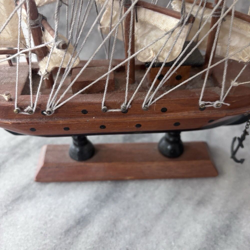 VTG Wooden Tall Ship Model 10" Nautical Sailing Vessel Decor Anchor Sailboat - Picture 6 of 12